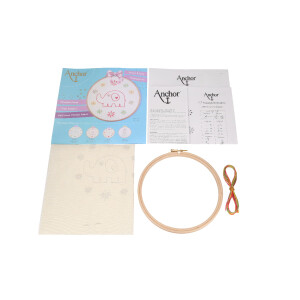 Anchor Freestyle borduurpakket met borduurring "Best Friends Collection Linen Mammy Elephant", voorbedrukt, Diam 17cm
