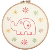Pacchetto da ricamo Anchor Freestyle con cerchio "Best Friends Collection Linen Mammy Elephant", prestampato, diam. 17cm