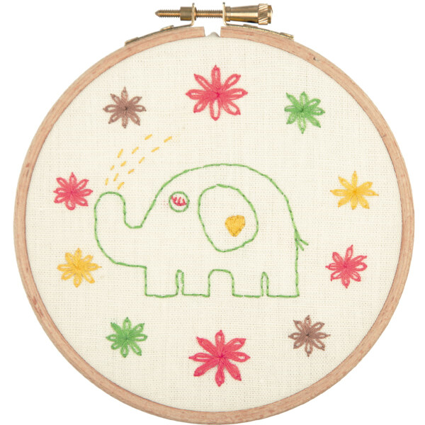 Anchor stamped freestyle stitch kit with hoop "Best Friends Collection Linen Baby Elephant", Diam 12cm, DIY
