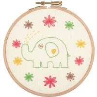 Anchor stamped freestyle stitch kit with hoop "Best Friends Collection Linen Baby Elephant", Diam 12cm, DIY