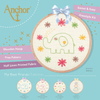 Anchor Freestyle Pack de bordado con bastidor "Best Friends Collection Linen Baby Elephant", preimpreso, Diam 12cm