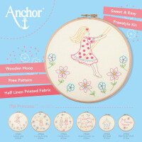 Anchor Freestyle Paquete de bordado con bastidor "Princess Collection Linen Summer Days", preimpreso, Diam 20cm