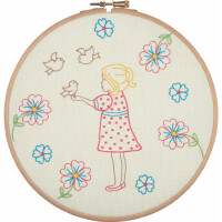 Anchor stamped freestyle stitch kit with hoop "Princess Collection Linen Feeding the Birds", Diam 20cm, DIY