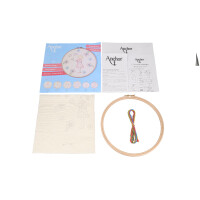 Anchor Freestyle Kit de broderie avec cercle à broder "Princess Collection Lin Nourrir les oiseaux", pré-imprimé, Diam 20cm