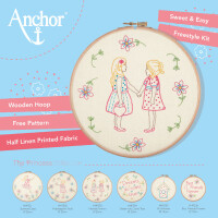 Anchor Freestyle Kit de broderie avec cercle à broder "Princess Collection Linge Amis pour toujours", pré-imprimé, Diam 20cm