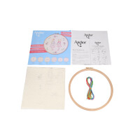 Pacchetto da ricamo Anchor Freestyle con cerchio "Princess Collection Linen Friends Forever", prestampato, Diam 20cm