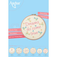 Pacchetto da ricamo Anchor Freestyle con cerchio "Princess Collection Linen Dreams Come True", prestampato, Diam 20cm