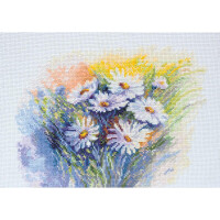 Abris Art counted cross stitch kit "Watercolour camomiles", 18x24cm, DIY