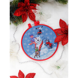 Abris Art counted cross stitch kit with hoop "Snowman cat", 15x15cm, DIY