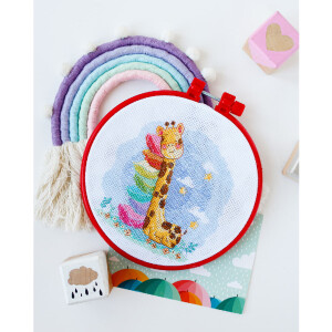 Abris Art counted cross stitch kit with hoop "Sleeping giraffe", 15x15cm, DIY