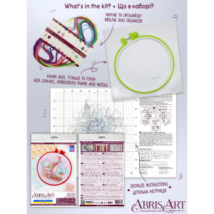 Abris Art counted cross stitch kit with hoop "Under sail", 15x15cm, DIY