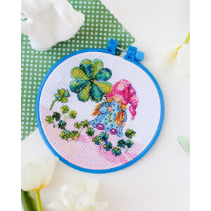 Abris Art counted cross stitch kit with hoop "Good luck in your hands", 15x15cm, DIY
