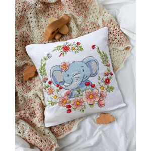 Abris Art counted cross stitch kit Cushion with Cushion back "Elephant cub", 30x30cm, DIY