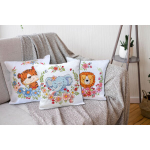 Abris Art counted cross stitch kit Cushion with Cushion back "Elephant cub", 30x30cm, DIY