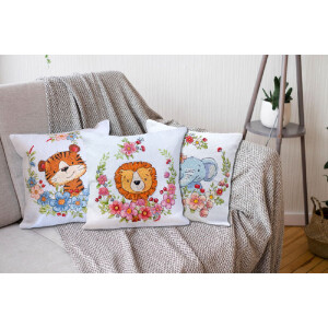 Abris Art counted cross stitch kit Cushion with Cushion back "Lion cub", 30x30cm, DIY