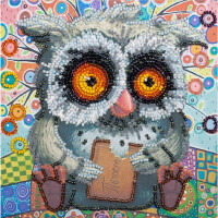 Abris Art stamped bead stitch kit "Owl and cookies", 15x15cm, DIY