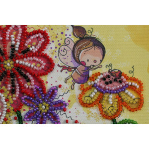 Набор для вышивания бисером с печатью Abris Art "Разноцветные мотыльки", 15x15 см