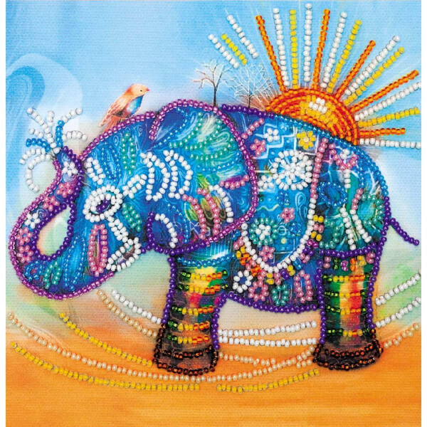 Kit di punti perle stampato Abris art "Elefante neon", 15x15cm, fai da te