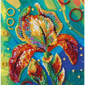 Kit au point perlé estampé Abris Art "Iris multicolores", 15x15cm, DIY