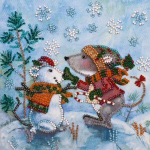 Набор для вышивания бисером с печатью Abris Art "Снежный друг", 15x15 см