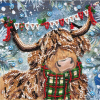 Набор для вышивания бисером с печатью Abris Art "Рождественский бычок", 15x15 см