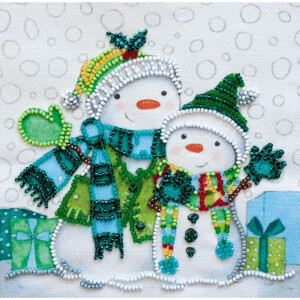 Набор для вышивания бисером с печатью Abris Art "Снежные друзья", 15x15 см