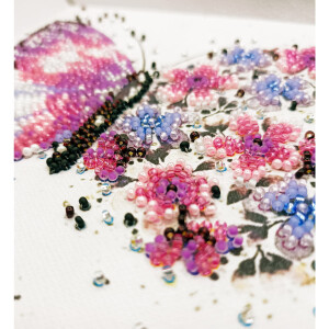 Abris Art kit de puntada con abalorios estampados "Alas rosadas", 15x15cm, DIY