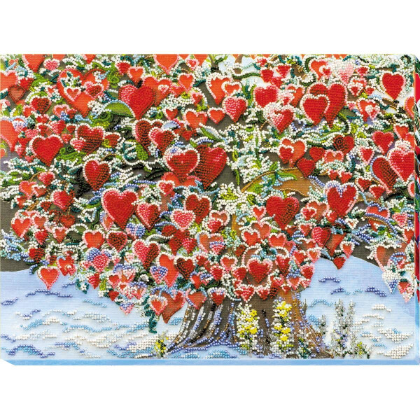 Abris Art gestempelde kraal Stitch Kit "Tree of Love", 27x37cm, DIY