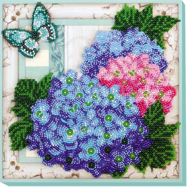 Abris Art gestempelde kraal Stitch Kit "Gentle Hydrangeas", 20x20cm, DIY