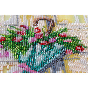 Набор для вышивания бисером с печатью Abris Art "Зонтик и тюльпаны", 20x20 см