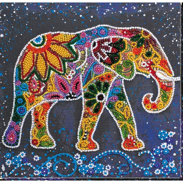 Набор для вышивания бисером с печатью Abris Art "Индийский слон", 20x20 см