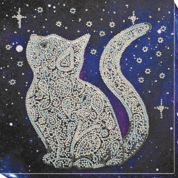 Abris Art Perlenstich Set "Sternen-Katze", bedruckt, 20x20cm