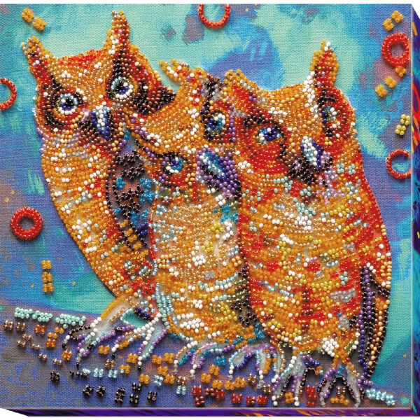 Abris Art stamped bead stitch kit "Funny trio", 20x20cm, DIY