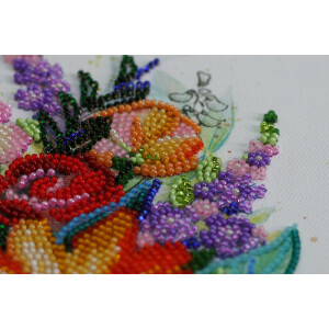 Kit de point de perle estampé Abris Art "Fleurs épanouies", 20x20cm, DIY