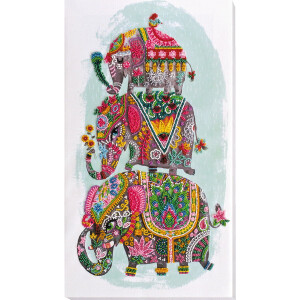 Kit di punti perle stampato Abris art "Tre elefanti per la felicità", 46x26 cm, fai da te