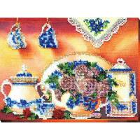 Abris Art kit de puntada con abalorios estampados "Juego de té", 19x25cm, DIY