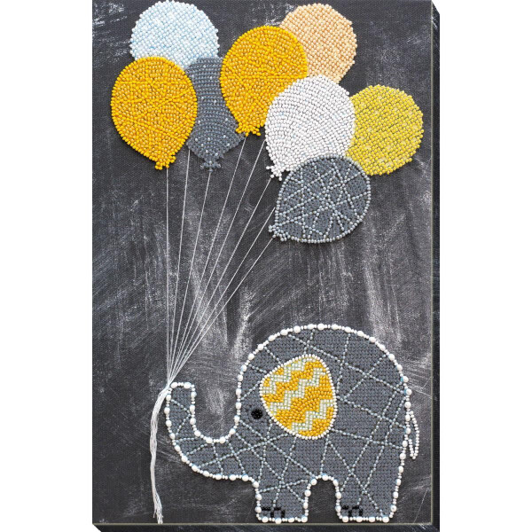 Abris Art stamped bead stitch kit "Baby elephant with balloons", 32x21cm, DIY