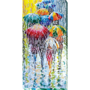 Kit au point perlé estampé Abris Art "Parapluies joyeux", 40x20cm, DIY