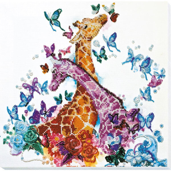 Набор для вышивания бисером с печатью Abris Art "Пестрые жирафы", 30x30 см