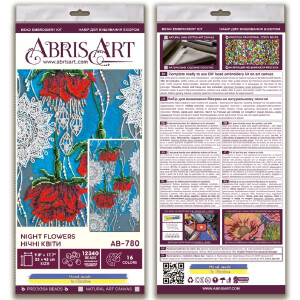 Kit di punti perle stampato Abris art "Night Flowers", 45x25cm, fai da te