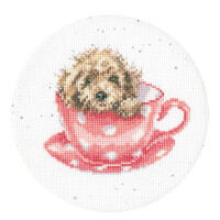 Kit de punto de cruz contado Bothy Threads "Teacup Pup", XHD119P, Diam. 15 cm, bricolaje