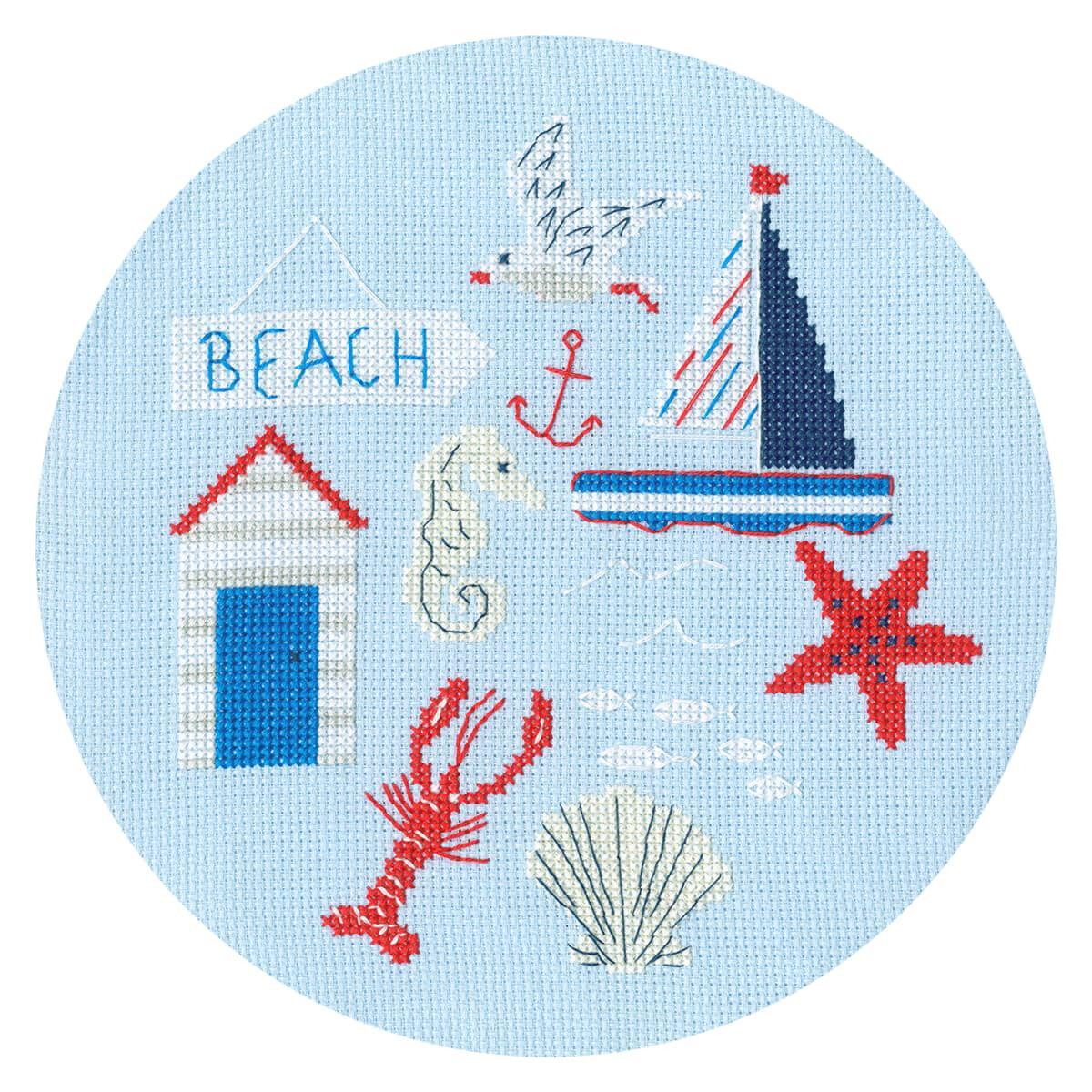 A round cross stitch pattern or embroidery picture with a...