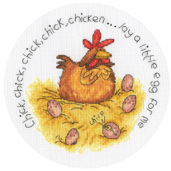 Bothy Threads counted cross stitch kit "Lay a little Egg", XMS38, Diam. 17,5cm, DIY