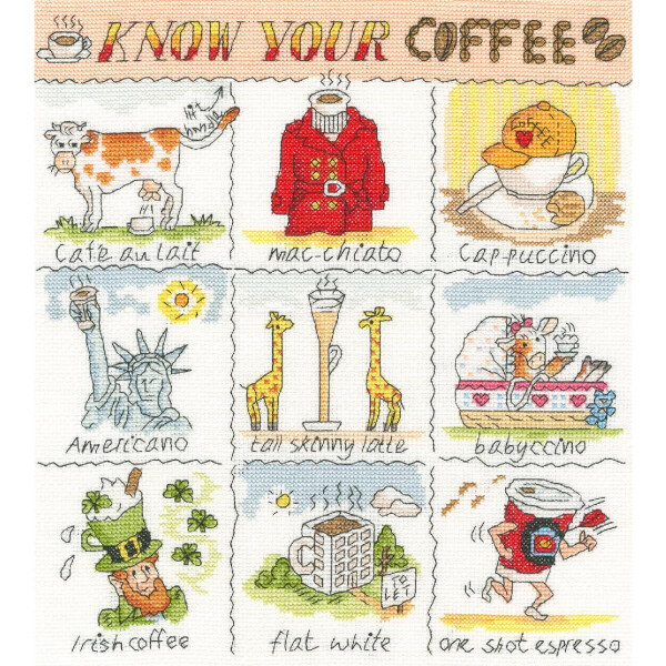 Bothy Threads counted cross stitch kit "Know Your Coffee", XHS17, 26x29cm, DIY