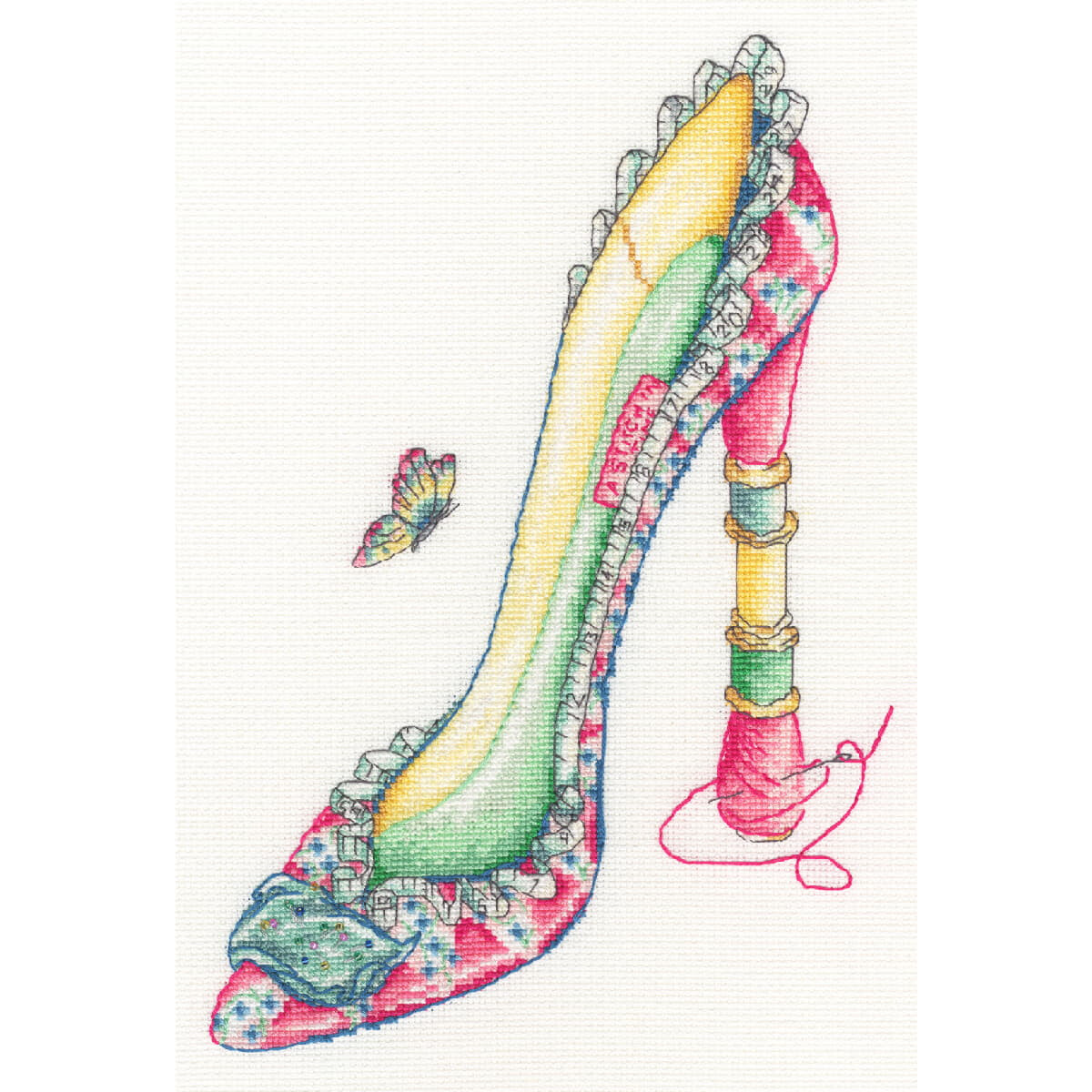 Illustration of a high-heeled shoe with a floral pattern...