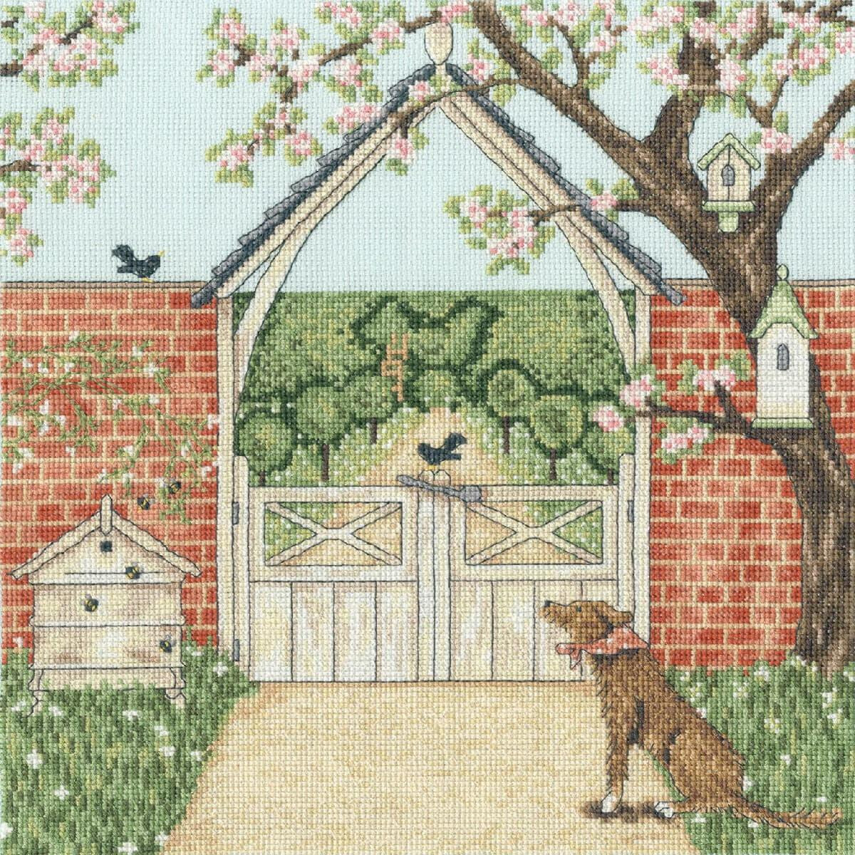 A detailed garden scene from Bothy Threads embroidery...