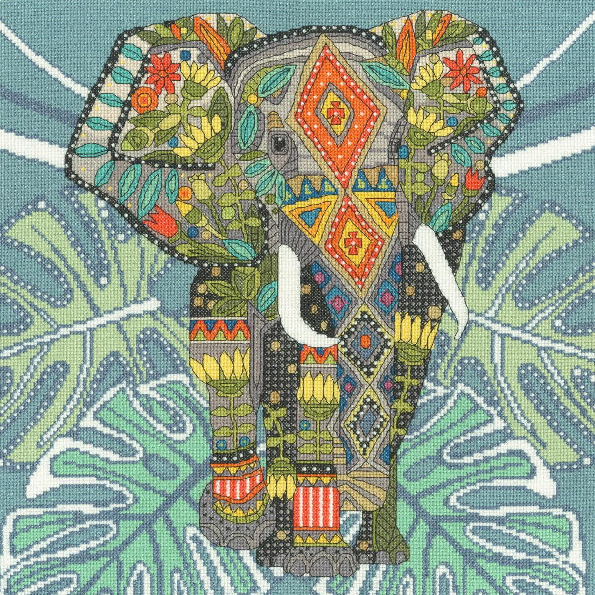 Een gedetailleerd borduurpakket van een olifant versierd...