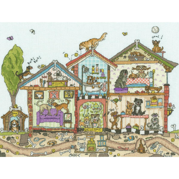 Bothy Threads counted cross stitch kit "Pooch Palace", XCT41, 35x26cm, DIY