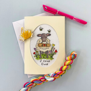 Набор для вышивки крестом Bothy Threads Поздравительная открытка I Love Ewe, сделай сам, XGC40, 13x9см