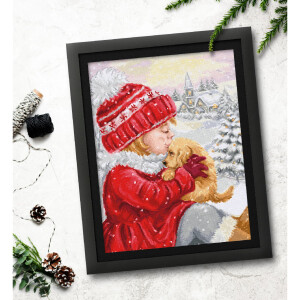 Luca-S counted cross stitch kit "Girl Kissing Puppy", 23x32cm, DIY
